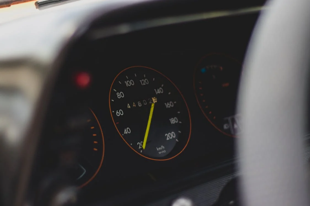 Close-up of a Speedometer in a Car